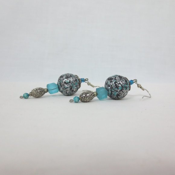 New Hand Crafted Blue & Silver Statement Earrings - Picture 2 of 6